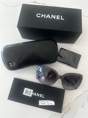 CHANEL Sunglasses with Gray Gradient Lenses & Crystal Stone Lined Arms